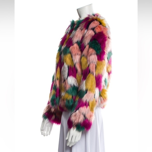 NWT milly faux fur xs size 2 cropped multi color rainbow oversized swifty outfit - Picture 4 of 8